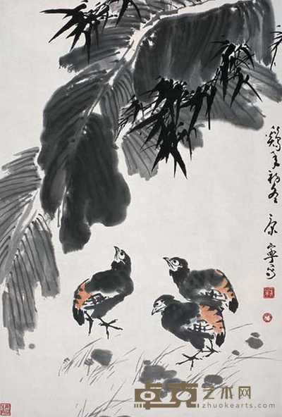 康宁 竹蕉鹌鹑 镜心 96×65cm